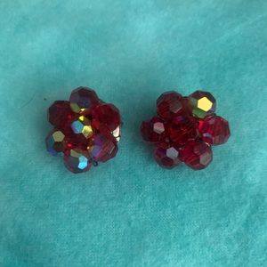 Vintage sparkling earrings red clip on